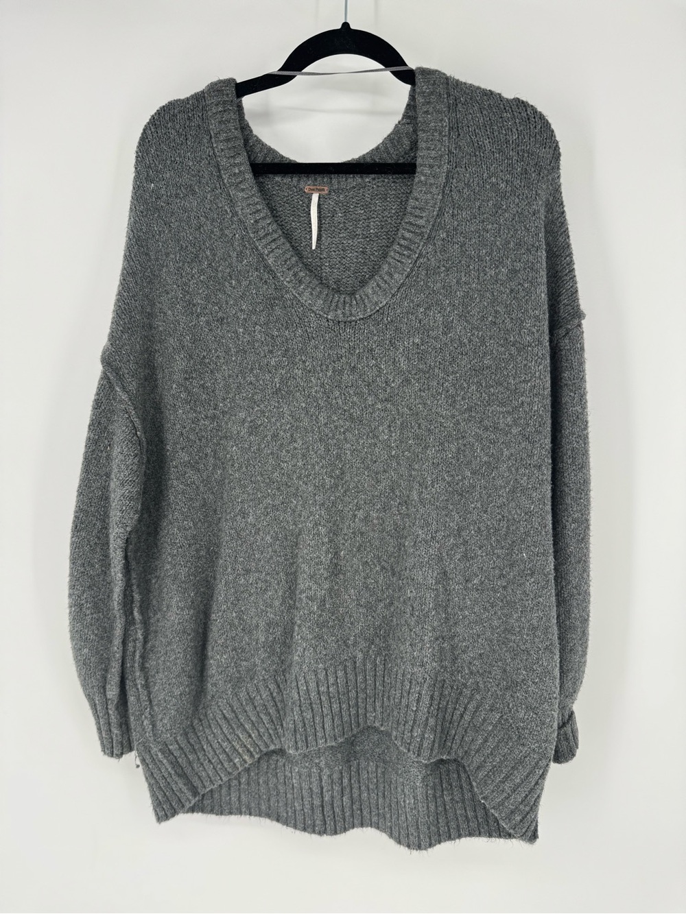 Free People oversized Charcoal Gray V-Neck Knit Sweater